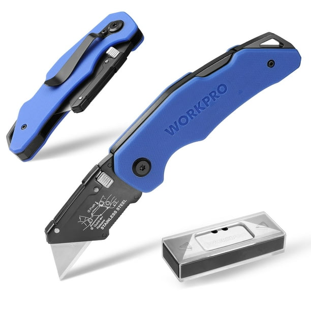 Cuchillo utilitario plegable WORKPRO G10 con mango de acero inoxidable