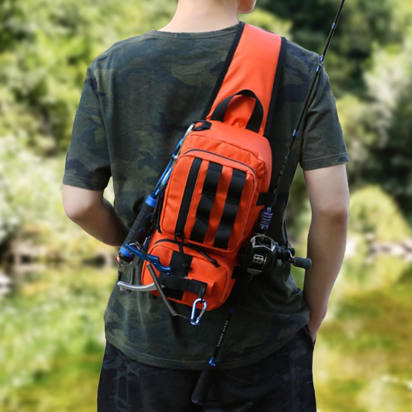Colaxi Fishing Tackle Bag Rod Holder Fishing Gears Storage Bag for Trekking Camping Orange