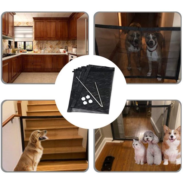 Puerta de seguridad extensible para perros, puerta retráctil para mascotas, puerta para mascotas, puerta para perros, puerta para perros con escalera, puerta mágica para perros (L-180 * 75)