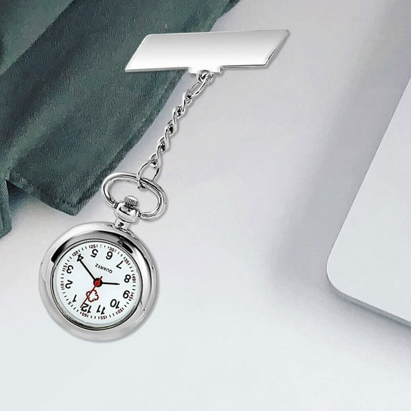 WHAMVOX Silver Metal Nurse Pocket Watch for Daily Use with Carabiner Brooch Suitable for Medical