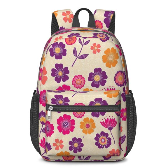 Pioneer Flower Floral Print Pattern 17" School Backpacks for Teens,Waterproof Oxford Fabric,S-Shape Padded Straps for School,Travel,Hiking,Camping