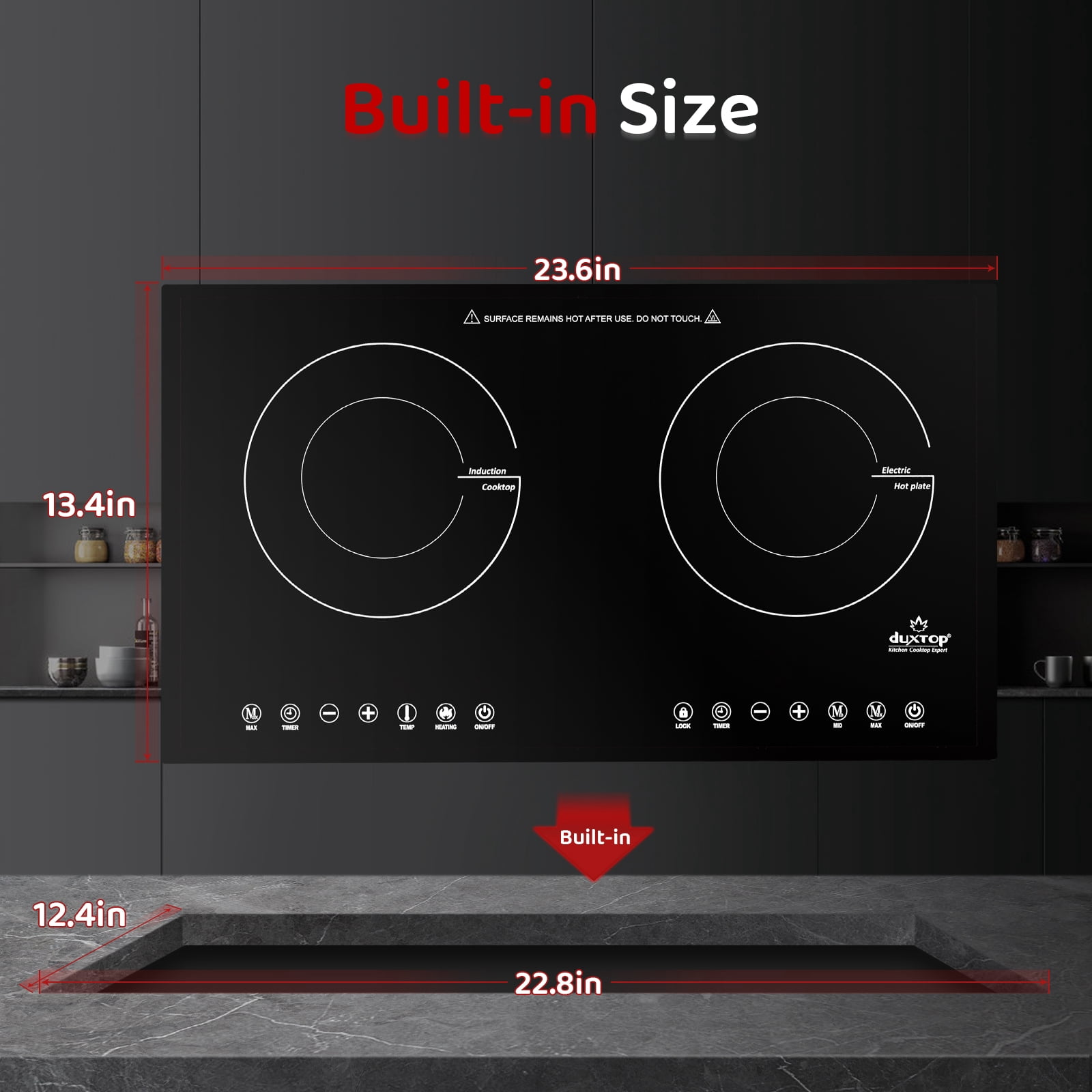 Duxtop 1800W Built-In Induction Cooktop 2 Burner, Double Induction and Infrared Cooktop, Electric Hot Plate, 9820HLBI
