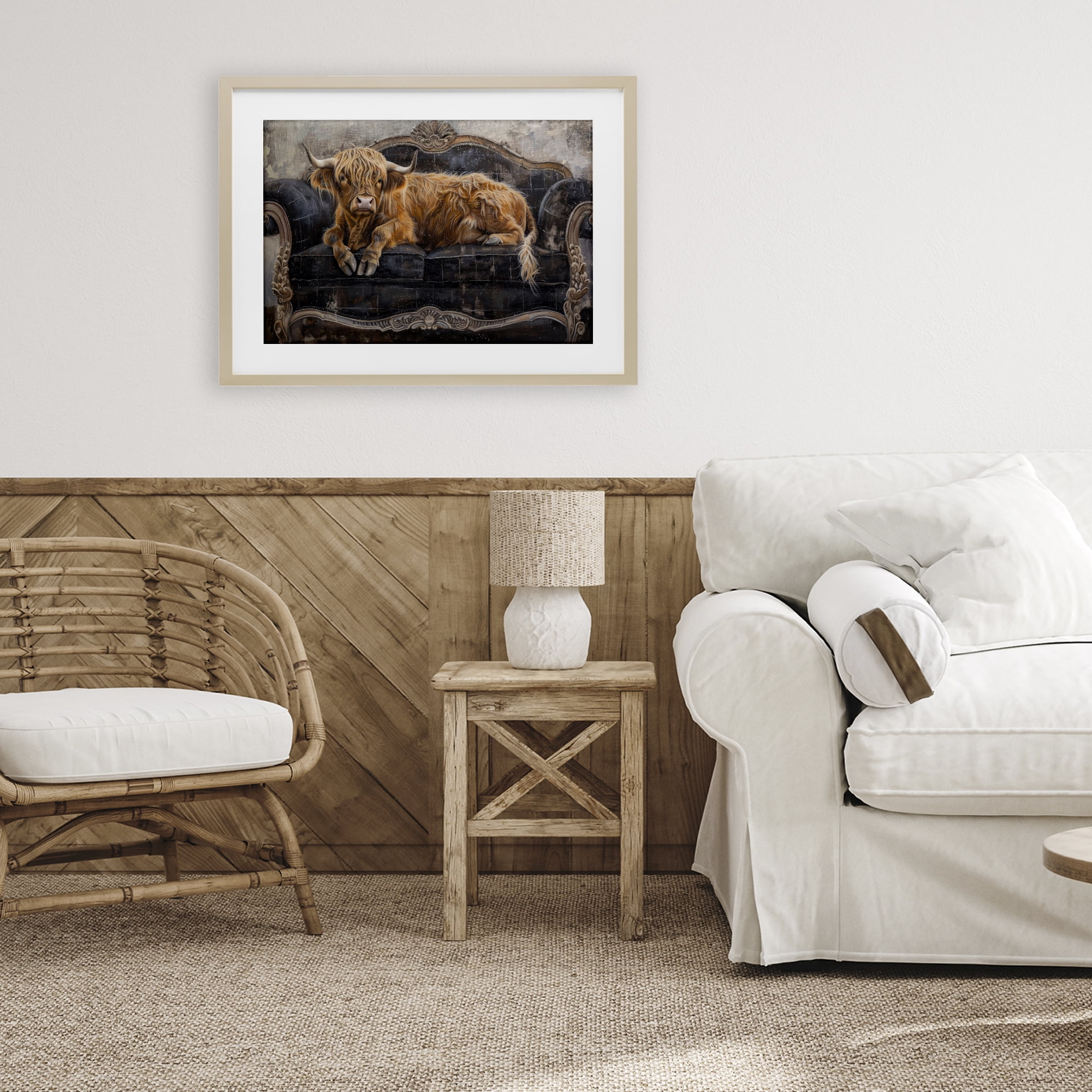 Stupell Industries Cozy Couch Highland Cow Birch Framed Print Under Glass, design by Tina LeCour