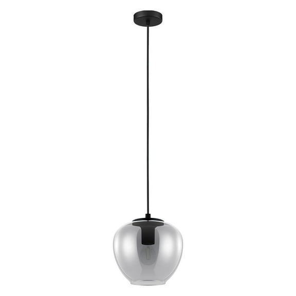 39656A-Eglo Lighting-Priorat - 1-Light 9 Inch Mini Pendants - Black Finish - Smoked Glass Shade -Traditional Installation