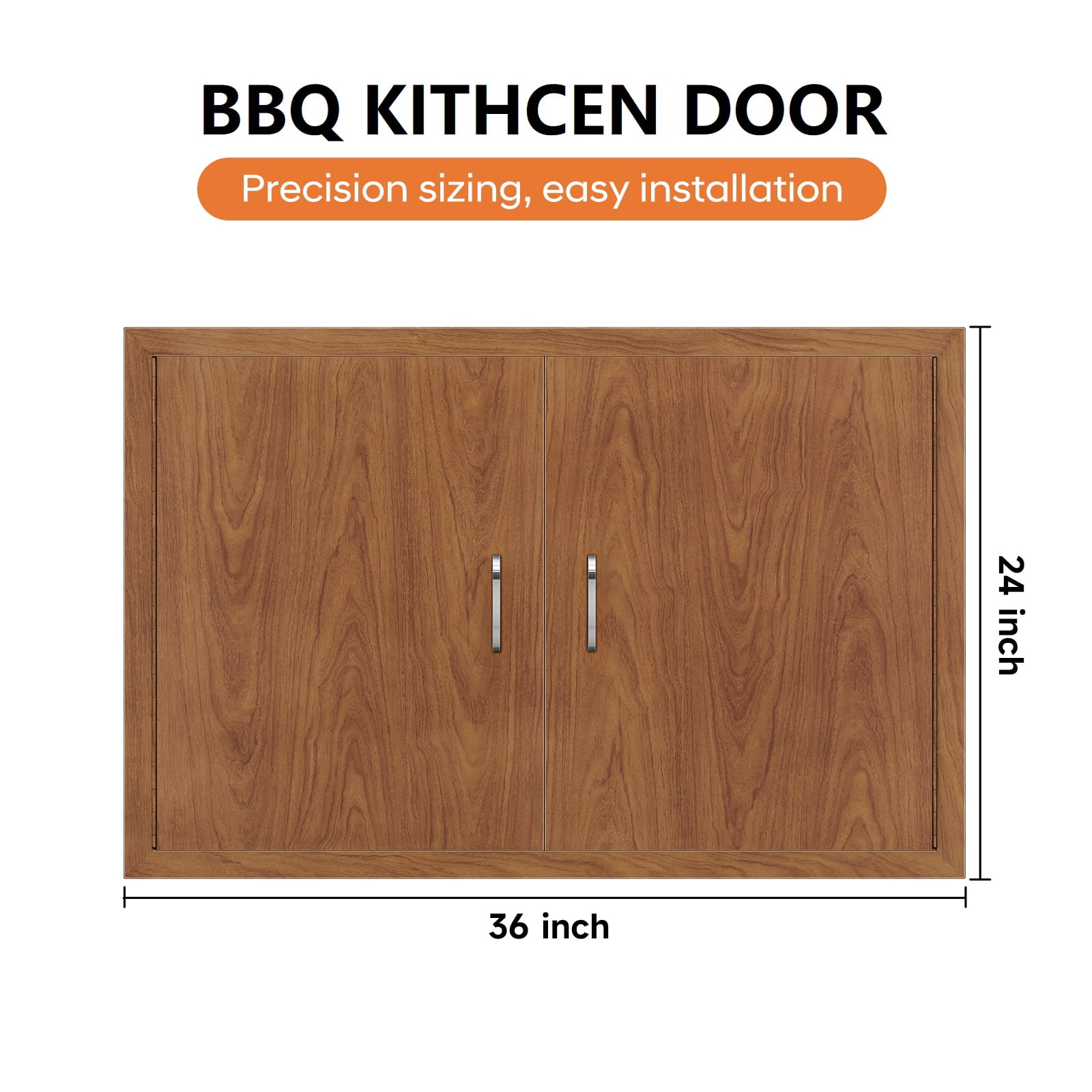 GARITIN Outdoor Kitchen Door, Stainless Steel Cabinet Door with Wood Grain Finish, Water Resistant & Insect Resistant Double Door for Outdoor Kitchen Storage, Wood