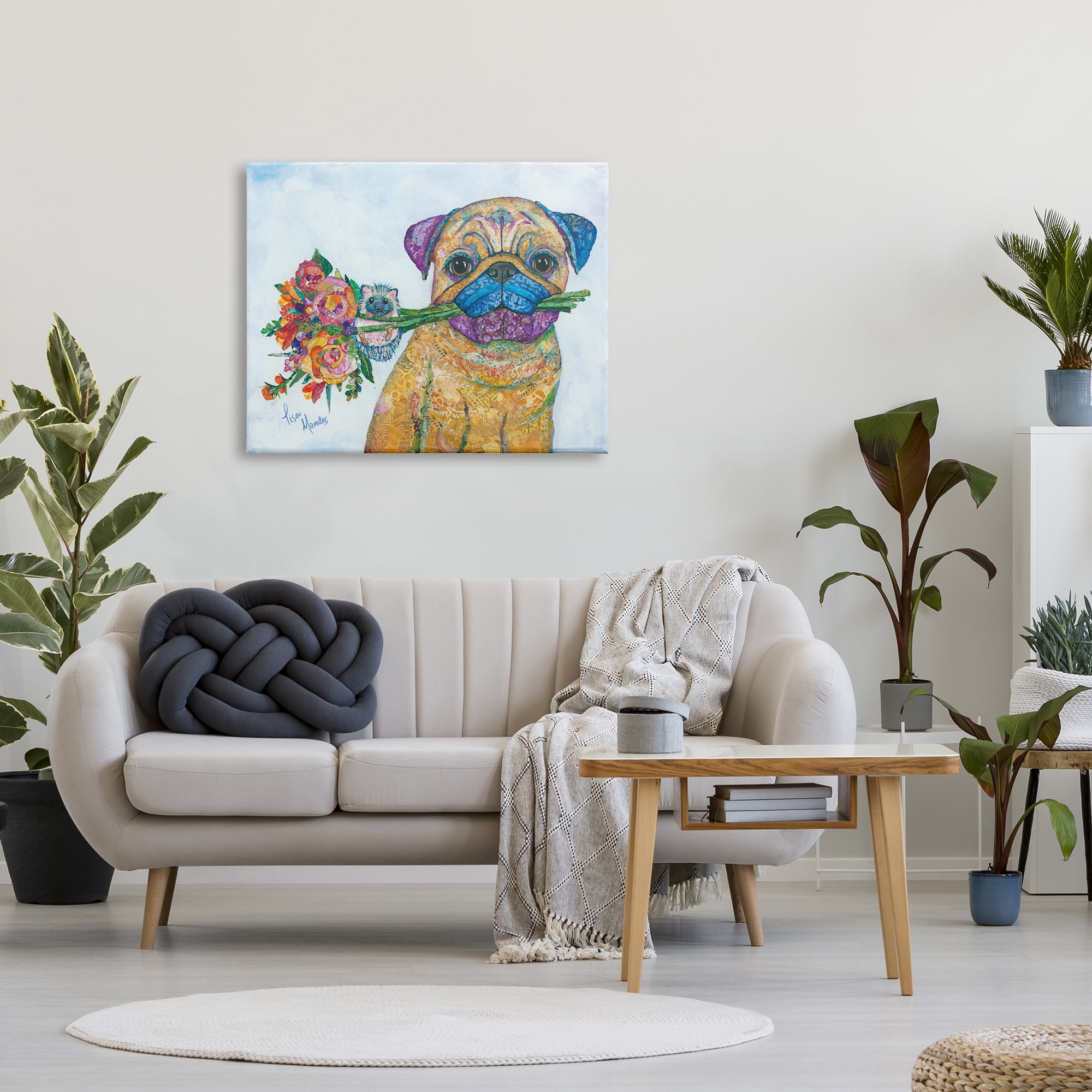 Stupell Industries Pug & Hedgehog Layered Paisley Patterns Animals Collage Painting Gallery Wrapped Canvas Print Wall Art, Design by Lisa Morales