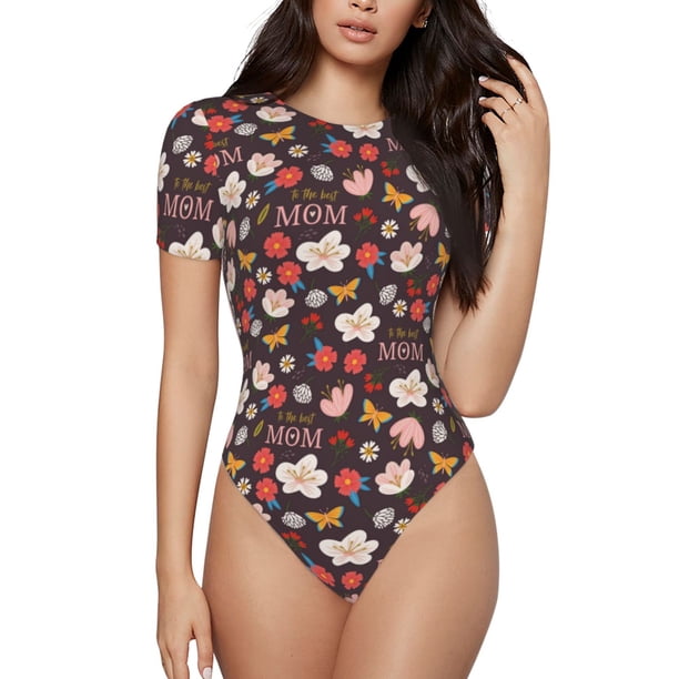 Fotbe To The Best Mom Body de Mujer con Cuello Redondo y Mangas Cortas, Sin Mangas Ajustado, Suave, Cómodo y Básico-Medium
