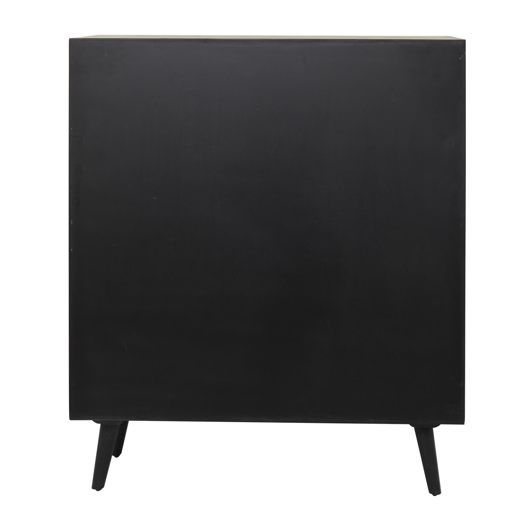 DecMode 36" x 43" Black Wood Square 2 Door Geometric Cabinet with Circular Rattan Accent, 1-Piece