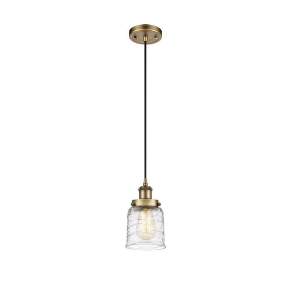 916-1P-BB-G513 Innovations Lighting Bell - 1 Light Cord Hung Mini Pendant In Industrial Style-10 Inches Tall and 5 Inches Wide-Brushed Brass