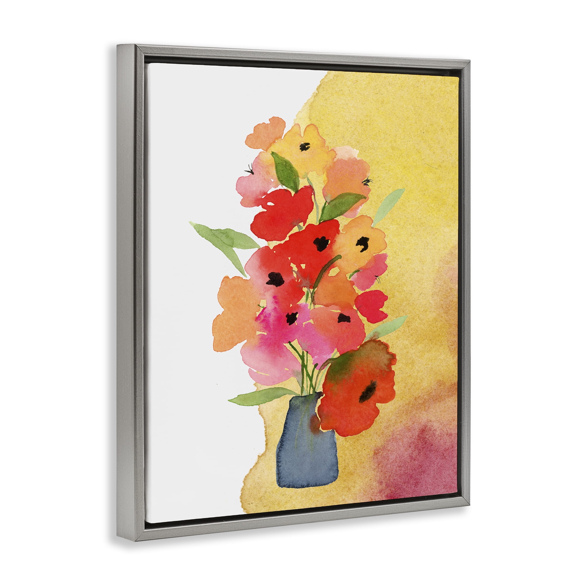 Stupell Industries Bright Abstract Florals Botanical & Floral Painting Gray Floater Framed Art Print Wall Art, 17 x 21
