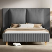 HOMSHADE Queen Size Bed Frame with 51" Tall Headboard, Upholstered Corduroy Platform Bed, Easy Assembly, No Box Spring Needed, Gray