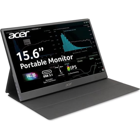 Acer 15.6" Full HD (1920 x 1080) IPS Business Portable Monitor, Ultra Slim Portable Design | Premium Cover I External Monitor for Laptop PC Mac, PM161Q Abmiuuzx