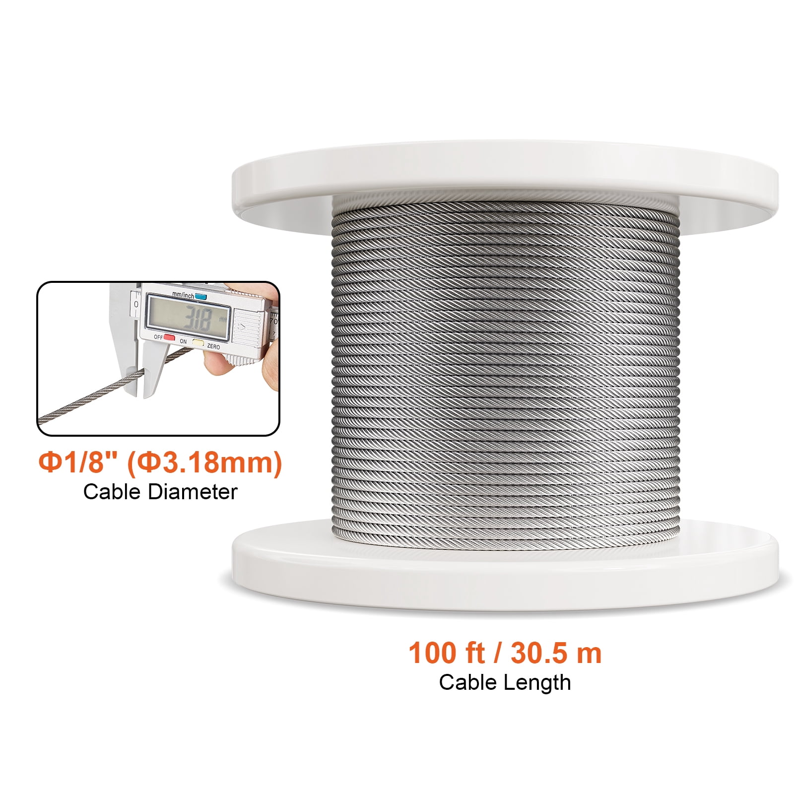 KFFKFF Cable Set, 100 ft of 1/8" 304 Stainless Steel Wire with 124 Components, Capable of Withstanding 1600 lbs Force, Built with 7x7 Strands for Marine Aircraft Quality, Ideal for Outdoor Handrail