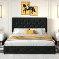 thumbnail image 3 of Sha Cerlin Black Full Leather Platform Bed Frame with 4 Storage Drawers & Adjustable Headboard, Adult, 3 of 7