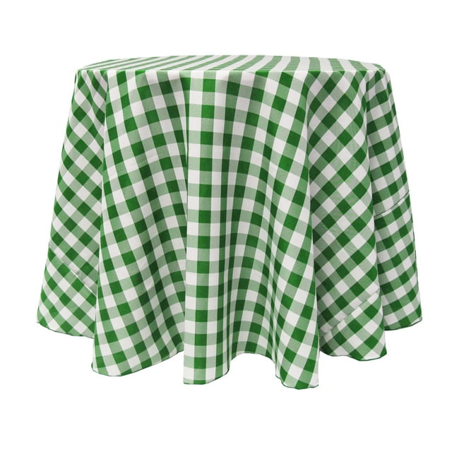Ultimate Textile (5 Pack) 108-Inch Round Polyester Gingham Checkered Tablecloth - for Picnic, Outdoor or Indoor Party use, Moss and White