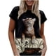 thumbnail image 2 of Pntutb Mujer Casual Camiseta Gato Impreso O-Cuello Manga Corta Jersey Blusa tops Pntutb Pntutb-1514, 2 of 4