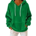 thumbnail image 3 of Women's Flannel Hooded Sweatshirt, Drop Shoulder Oversized Pullover, Soft Brushed Fleece Hoodie, Casual Loose Fit Sweater, Solid Color Lounge Hoodie for Women Green XL, 3 of 7