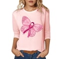 thumbnail image 1 of Fgnfyis T-Shirts pour Femmes Sensibilisation au Cancer Haut Décontracté Col Rond Manches Trois-Quarts Design Imprimé pour Usage Quotidien et Occasions Festives Printemps Été Automne Hauts pour Femmes Rose Clair TTG, 1 of 4