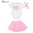 thumbnail image 2 of Gupgi 3Pcs Girls Outfit, Letter Print Romper + Tutu Skirts + Headband Set, 2 of 7