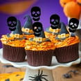 thumbnail image 5 of 12pcs Halloween Cupcake Toppers, 4 Designs Including Black Bat Ghost Spider Skull, Happy Halloween Cake Decorations for Spooky Themed Baby Shower Horror Kids Birthday Party Cake Decoration, 5 of 6