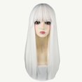 thumbnail image 1 of URCGTSA Peluca de pelo largo de 22 pulgadas para mujer, pelo sintético negro, peluca recta larga natural con flequillo, peluca de cosplay para fiesta para niña (blanco), 1 of 3