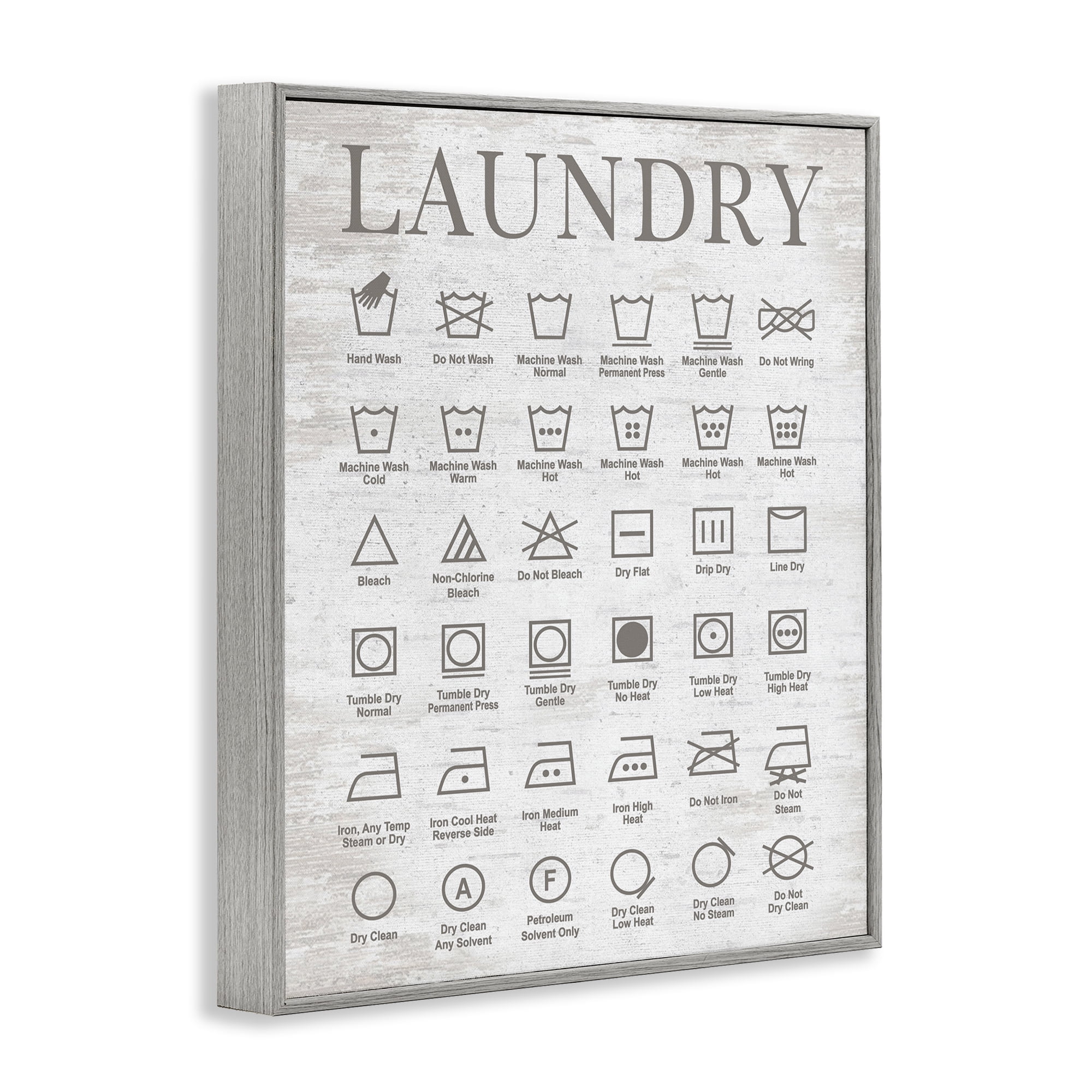 Stupell Industries Laundry Symbols Guide Typography Painting Gray Framed Art Print Wall Art, 16 x 20