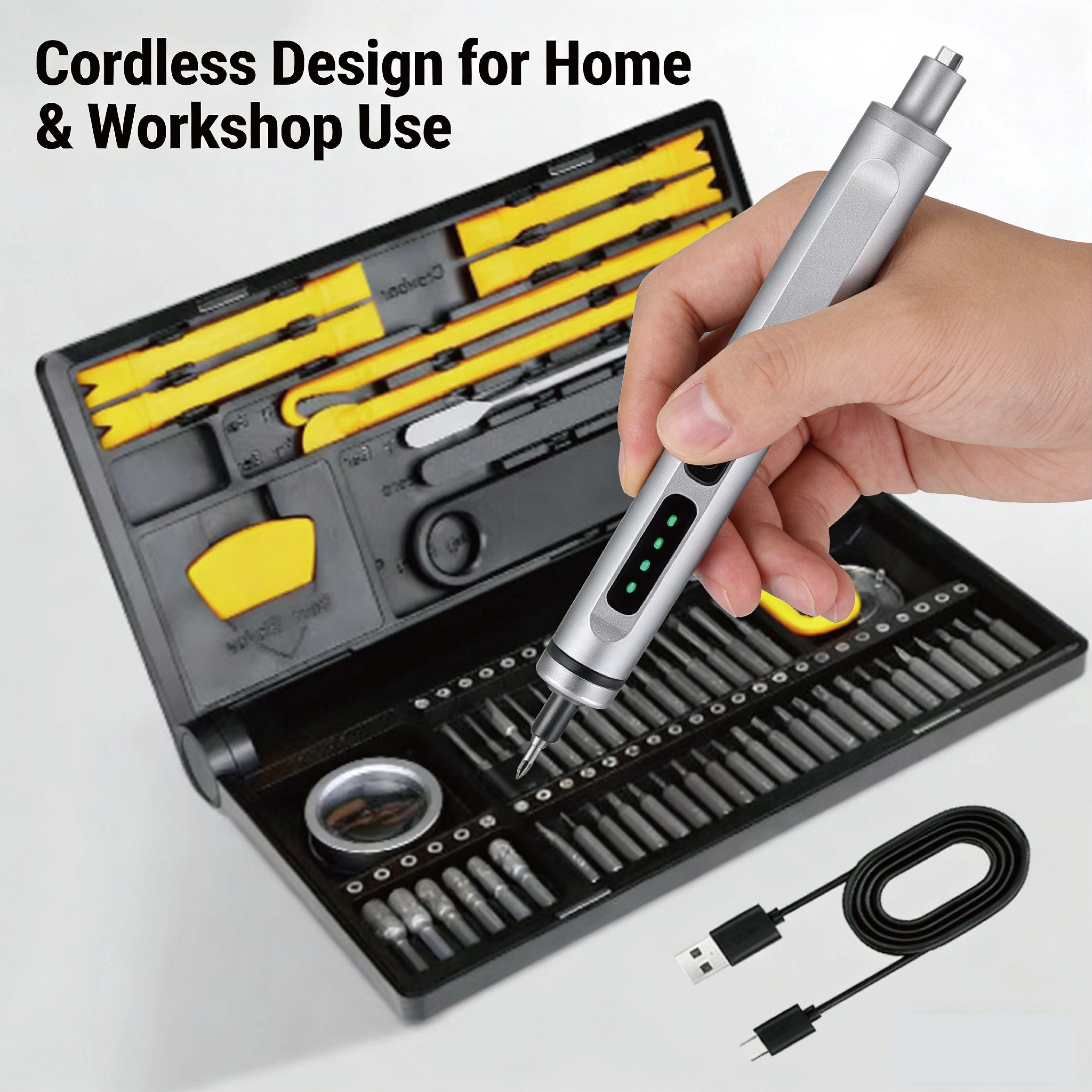 REKIN PRO Screwdrivers, electric,Mini Electric Screwdriver, 54 in 1 Precision Screwdriver Set 42 Magnetic Bits, 4 LED, 5 Torque Small Power -Grey