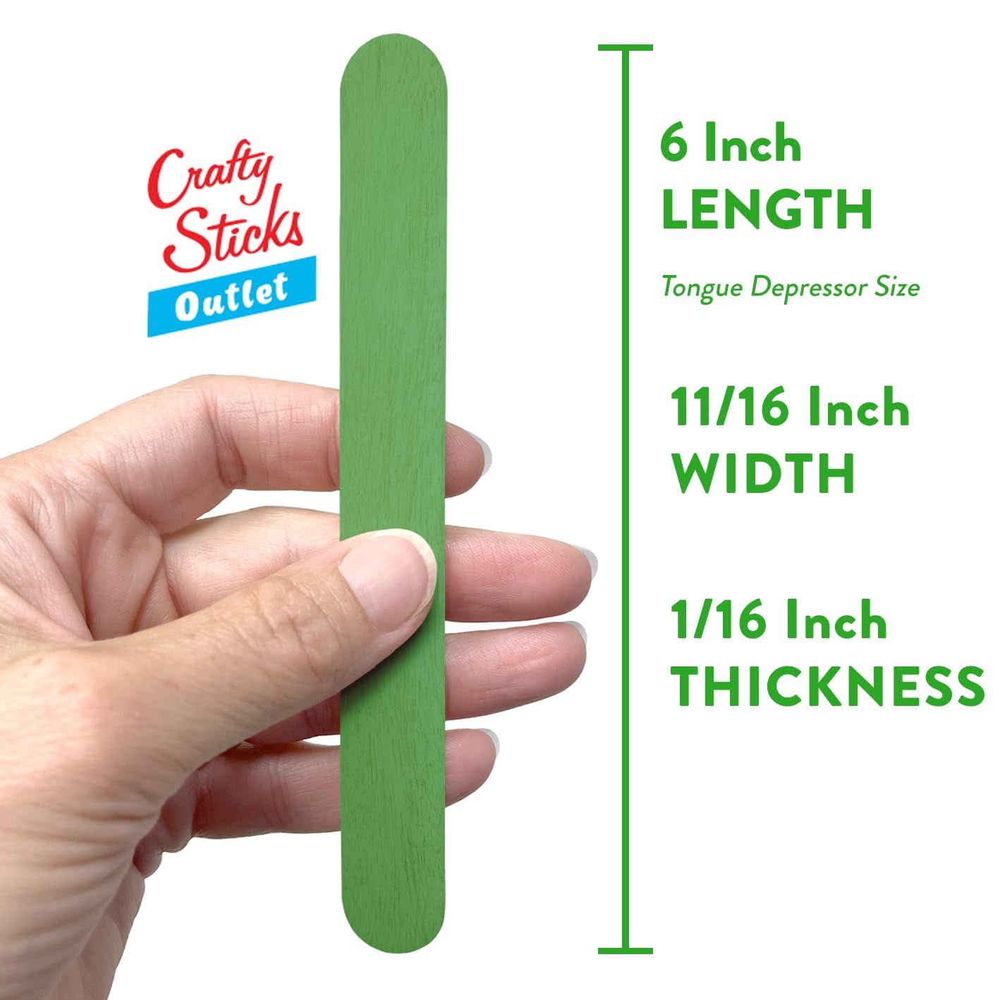 CraftySticks- 1000 Pack, 6 Inch Green Color, Jumbo Wood Popsicle Sticks for Crafts, Home, School Art, Building, Learning, Wood Tongue Depressor Size