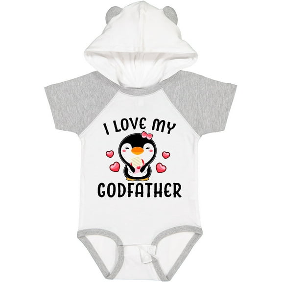 Inktastic I Love My Godfather with Cute Penguin and Hearts Girls Baby Bodysuit