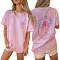 thumbnail image 4 of Women T Shirts Casual Short Sleeve Graphic Print T Shirt Round Neck Tops for Women Pink XL, 4 of 4