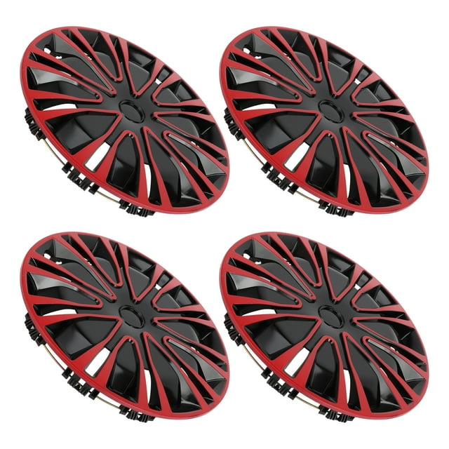 Unique Bargains 4Pcs R16/16 Inch Universal Wheel Rim Hub Cover Wheel Hub Caps Red Black Plastic