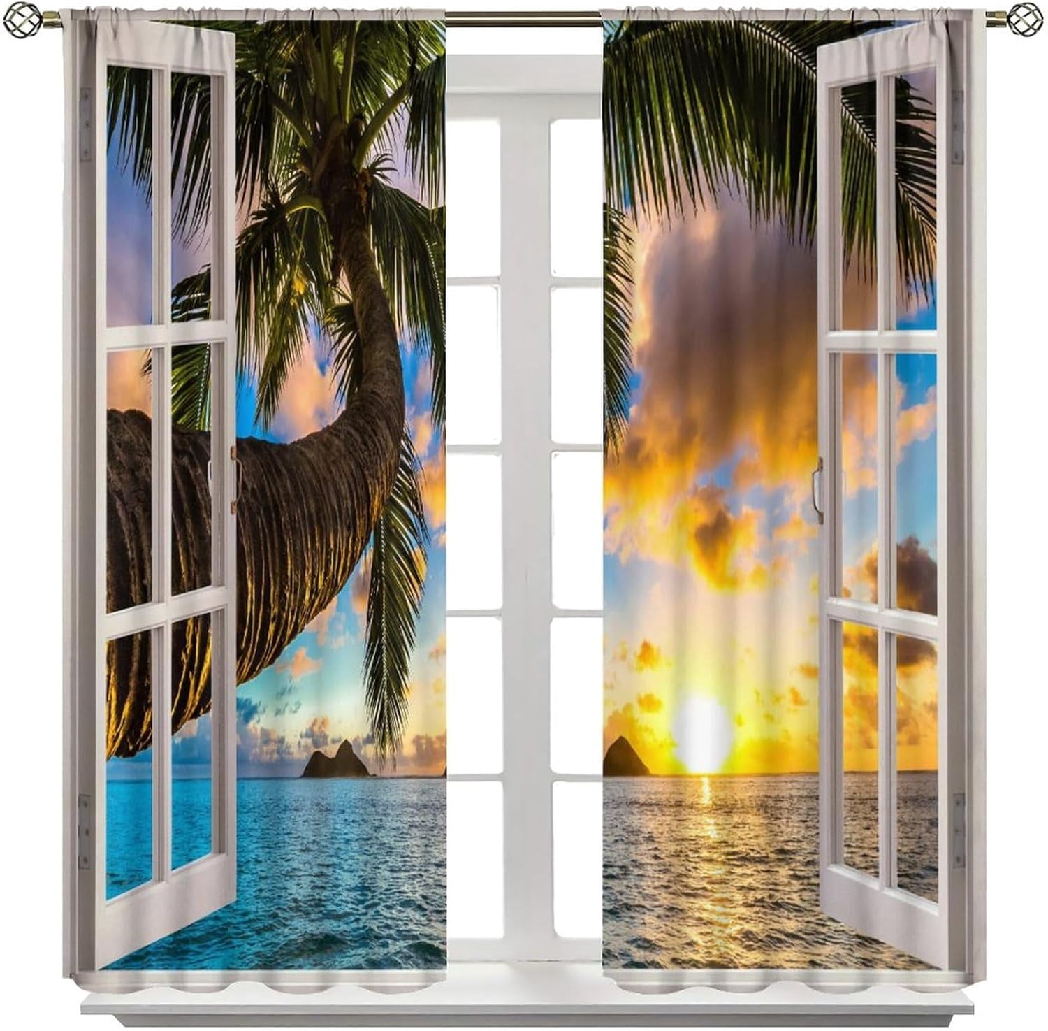 Natural Sea Landscape Curtain,Summer Ocean Beach Tropical Curtains,Home Bedroom Living Room Kitchen Decorative Window Drapes 84x84in