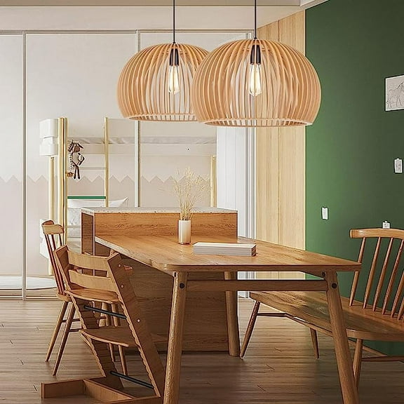Arturesthome Natural Wood Round Pendant Light For Kitchen Island Dining Table