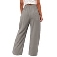 thumbnail image 7 of Lovzfmll Wide Leg Pants for Women, Linen Solid Color Button Elastic Waist with Pockets, Casual Summer Bottoms Gray, XL, 7 of 7