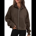 thumbnail image 3 of Sudaderas con Capucha y Cremallera para Mujer, Chaquetas de Forro , Sudaderas de Gran Tamaño, Conjuntos de Moda de Otoño, Suéteres, Ropa de Invierno. Marrón Oscuro XL, 3 of 8
