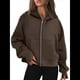 thumbnail image 3 of Sudaderas con Capucha y Cremallera para Mujer, Chaquetas de Forro , Sudaderas de Gran Tamaño, Conjuntos de Moda de Otoño, Suéteres, Ropa de Invierno. Marrón Oscuro M, 3 of 8