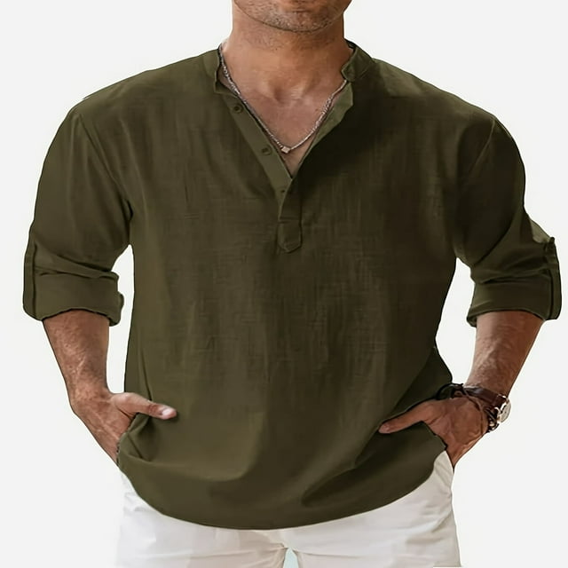 Chemise de Plage à Manches Courtes en Lin Décontracté pour Hommes