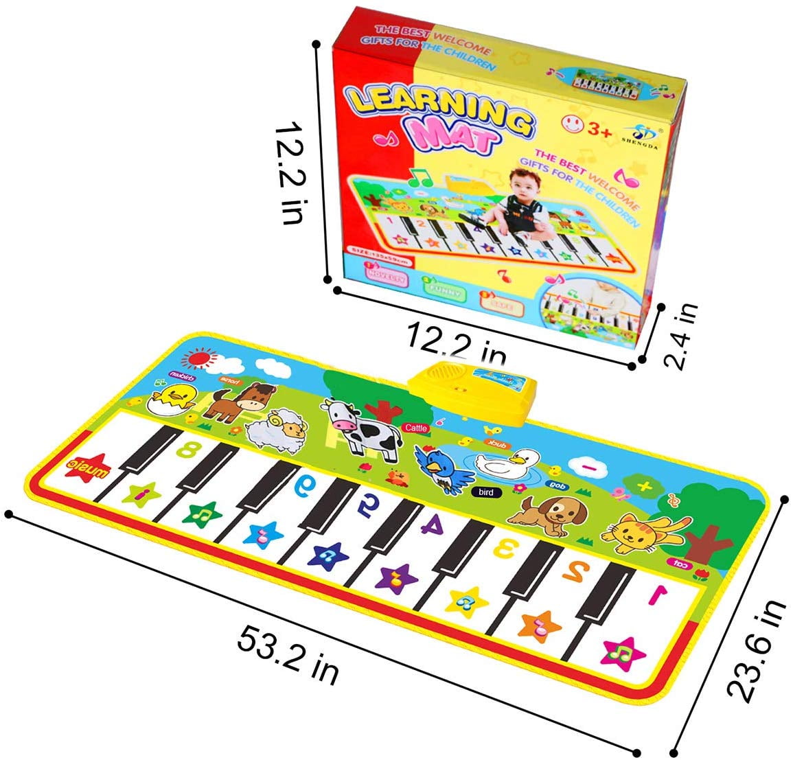 M SANMERSEN Musical Piano Mat 63 x 26 Keyboard Music Mat with 17 Keys/ 10 Demos/ 8 Instrument Sounds Touch Play Mat Musical Toys Gift for Kids Ages 3-10 
