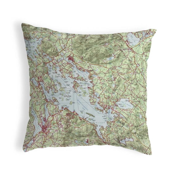 Betsy Drake Interiors Lake Winnipesaukee, NH Nautical Map Noncorded Indoor/Outdoor Pillow 18x18