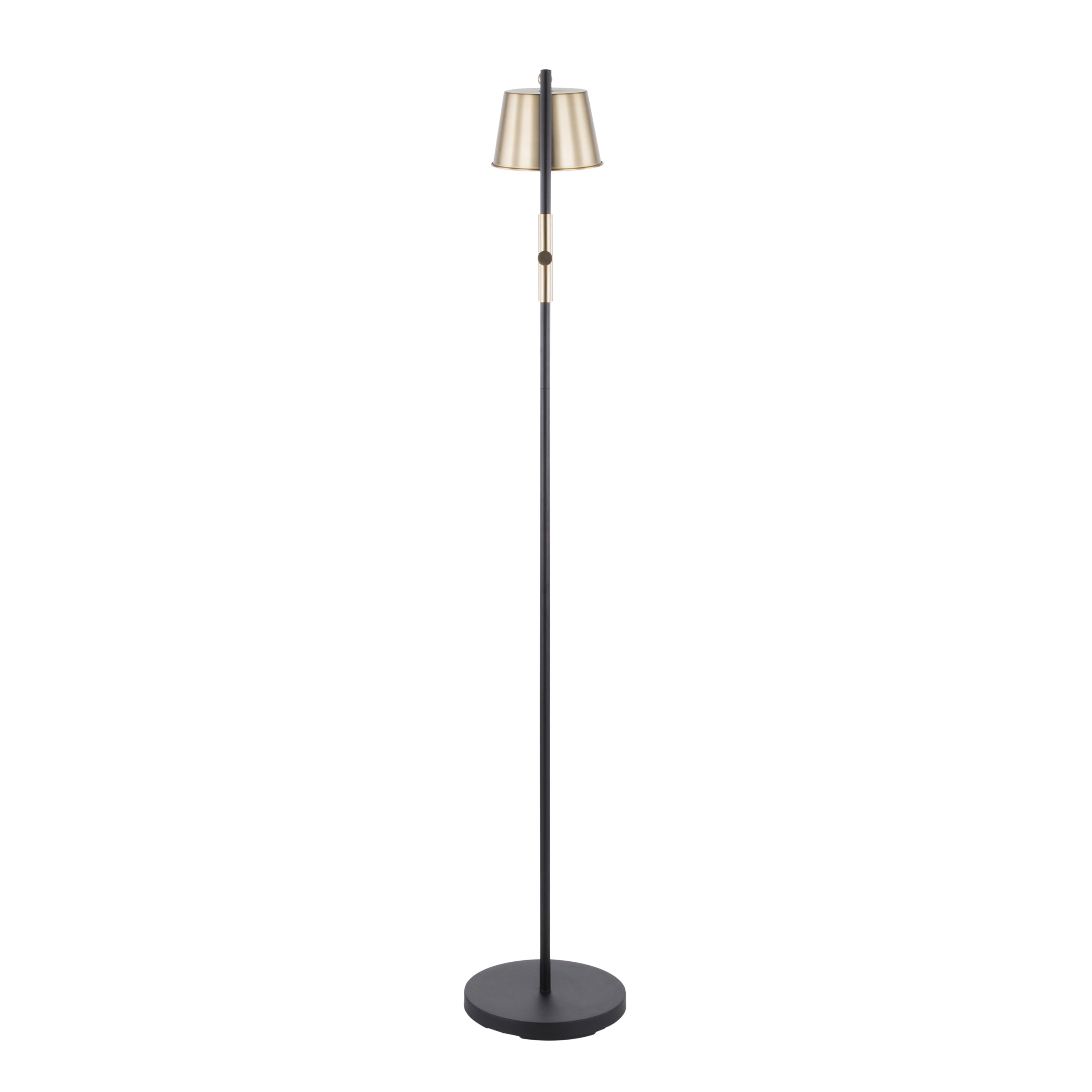 Newest 72" Industrial Floor Lamp, Black & Antique Brass with Adjustable Metal Shade for Living Room & Office
