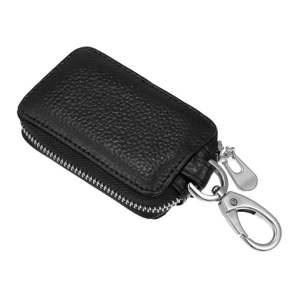 Funda para llave de vehículo de coche de piel de vaca con cremallera multifuncional duradera | Funda para llave de coche, soporte para dinero de bolsillo para llave remota automática, color negro, 1 Uds. Unique Bargains accesorios de alarma para vehiculos