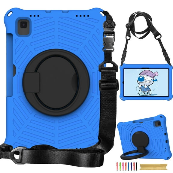 Kids Case for Samsung Galaxy Tab A7 10.4" 2020 SM-T500 / SM-T505 with Pencil Holder/Multi-Function Kickstand-Handle/Shoulder Strap, Protection Duty Shockproof Silicone Cover - Blue