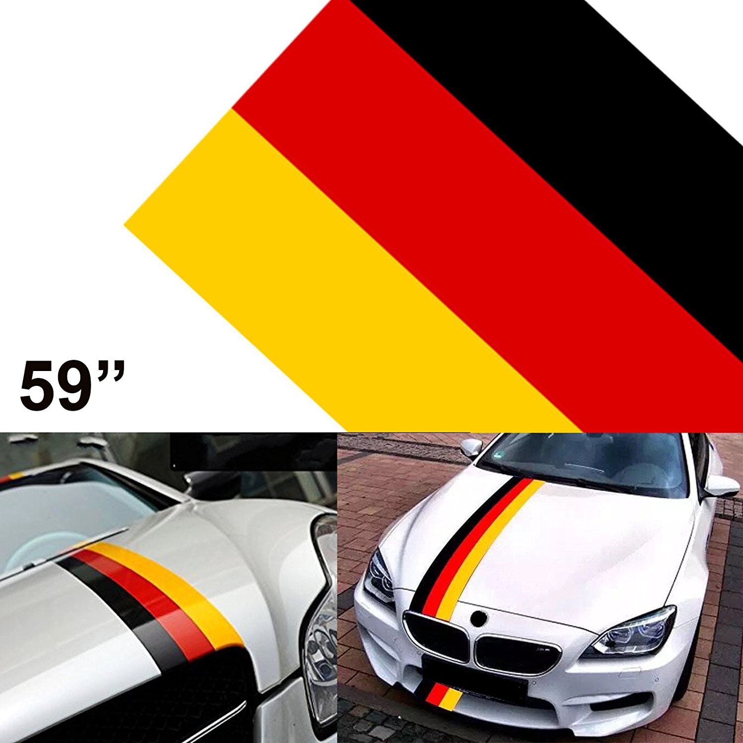 59" Three Color German Flag Car Hood Stripes Vinyl Decal Sticker For BMW 