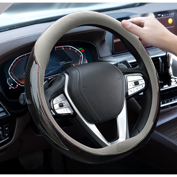 Funda universal para volante de coche, de fibra de carbono, transpirable, antideslizante, redonda, en forma de D, para cuatro estaciones. Cómoda y segura. Fabricada con artesanía.