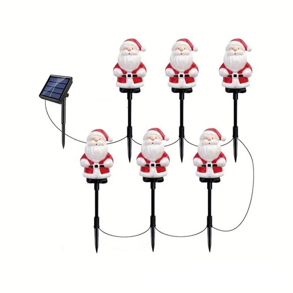 SIYTUAU Santa Claus Solar Floor Lamp Set With One Solar Head And Six Stake Lights For Outdoor Display 33Cm Height Plastic Material For Garden And Pathway Decor Solar Light