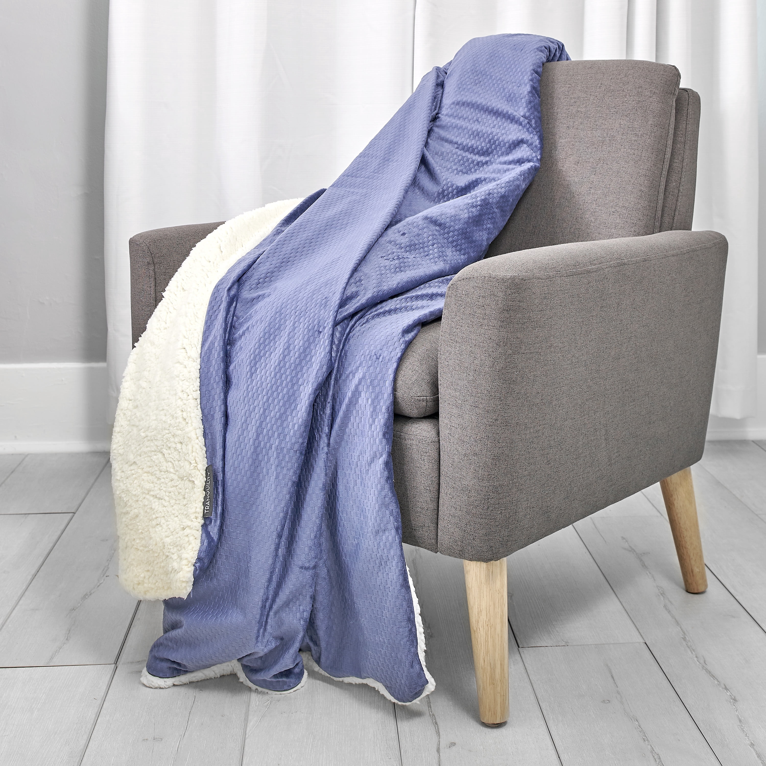 Tranquility 20lb Sherpa Weighted Blanket With Glass Beads, Machine Washable Cover, Blue