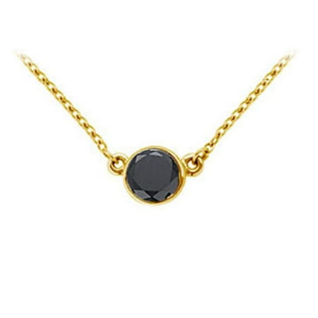 FineJewelryVault UBPD14YGBZ100BD-101 14K Yellow Gold : Bezel Set Round Black Diamond Solitaire Pendant - 1.00 CT. TW.