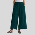 thumbnail image 3 of AWXNJUX Womens Linen Pants Women's Spring Summer Fashionable Cotton Linen Baggy Wide Legged Pocket Casual Pants Trousers Womens Pants Women's Casual Pants Beach Pants for Women (Green,L), 3 of 5