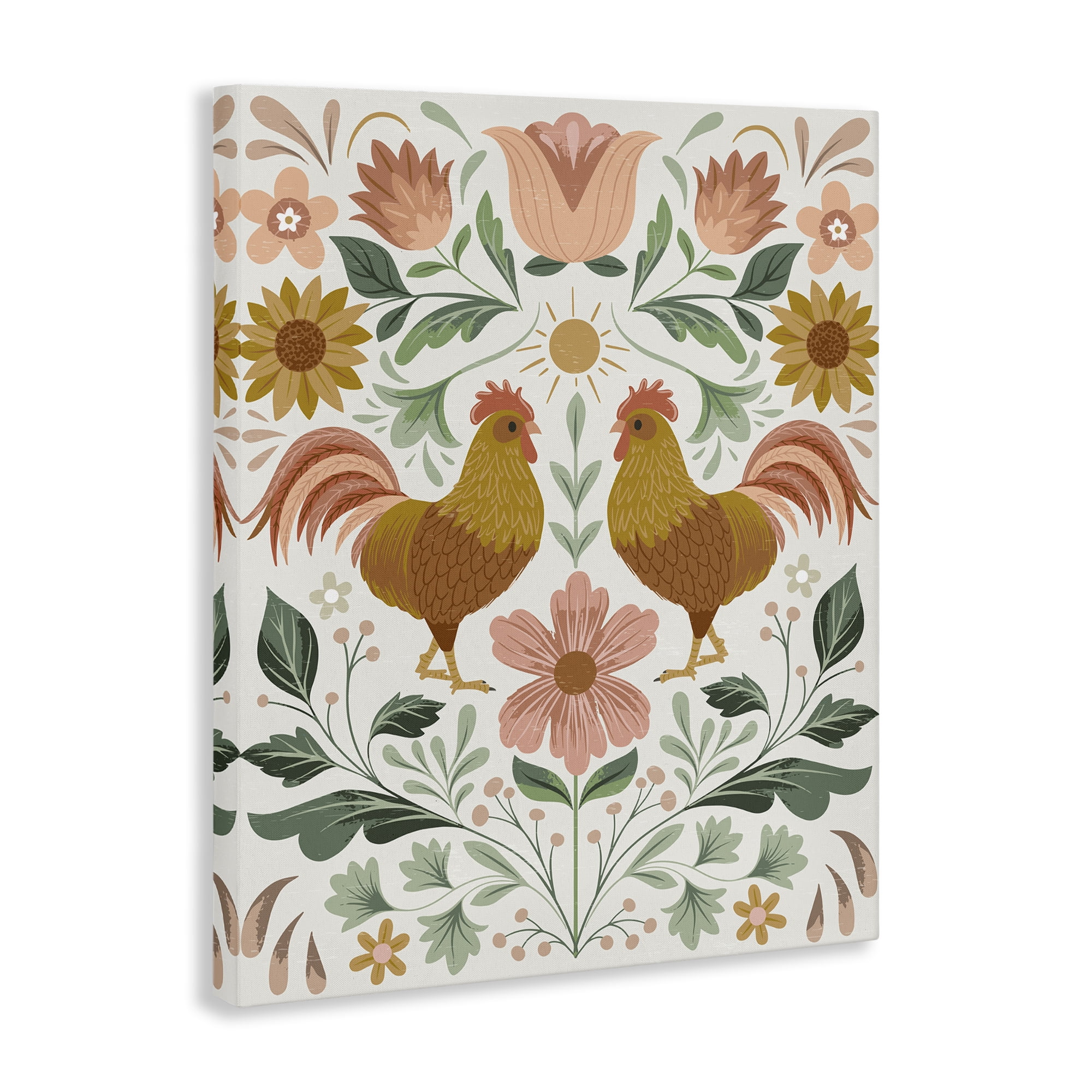 Stupell Industries Hen & Florals Pattern Animals Painting Wrapped Canvas Art Print Wall Art, 16 x 20