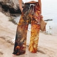 thumbnail image 2 of Women's Wide Leg Pants Retro Printed Fashionable Drawstring Loose High Waisted Casual Wide Leg Stretch Dress Casual Flowy Palazzo Pants Women, 2 of 5